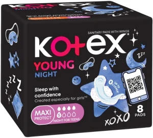Kotex Young Maxi Protect Night Sanitary Pads With Wings Maxisize Pad (Pack of 8) | Shop Online