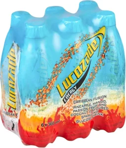 Lucozade Caribbean Fusion Sparkling Glucose Energy Drink (Pineapple Mango Passion Fruit and Coconut Flavoured 6 x 360 ml) | Shop Online