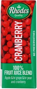 Rhodes Cranberry 100% Fruit Juice Blend (24 x 200 ml) | Shop Online