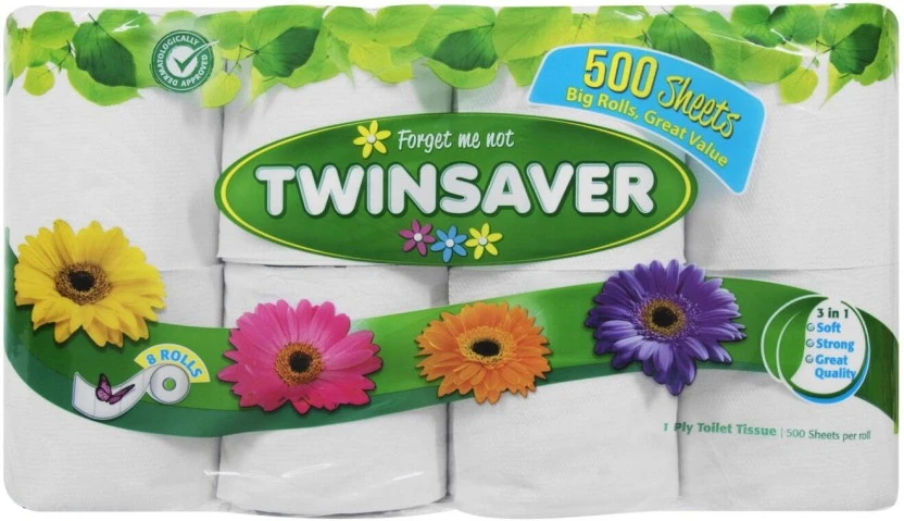 Twinsaver 1 Ply Toilet Paper Roll (Pack of x 8 Rolls) | Shop Online