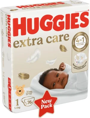 Huggies Extra Care Tape Diapers Size 1 (76 Pieces) | Shop Online