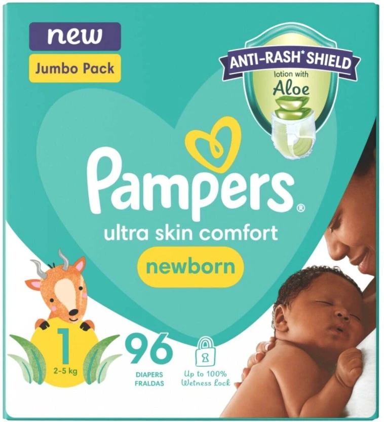 Pampers Jumbo Pack Newborn Double Protection Tape Diapers Size 0 (96 Pieces) | Shop Online - Image 2