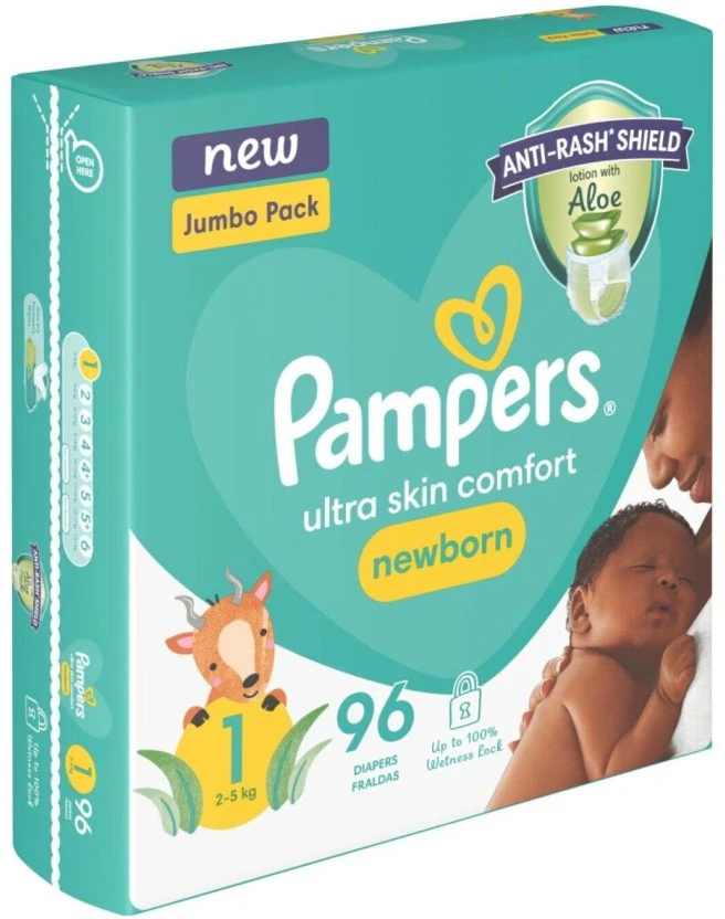 Pampers Jumbo Pack Newborn Double Protection Tape Diapers Size 0 (96 Pieces) | Shop Online