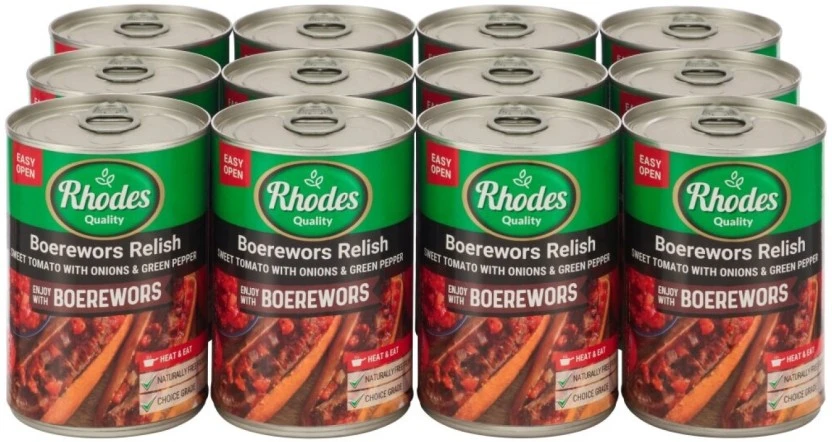 Rhodes Boerewors Relish Sweet Tomato With Onions Green Pepper Vegetables 12 x 410 g