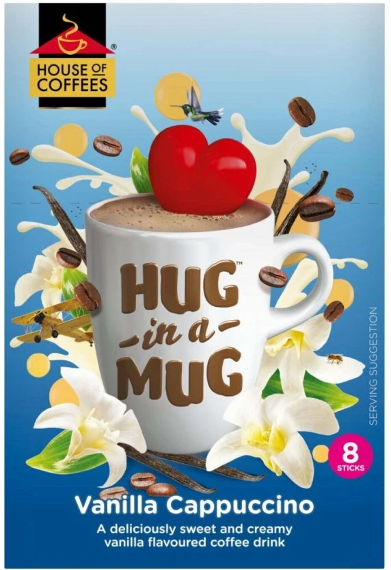 House Of Coffees Hug In A Mug Deliciously Sweet And Creamy Drink Instant Coffee Vanilla Flavoured 8 x 24 g