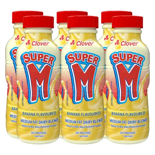 Clover Super M Flavoured Medium Fat Milk Banana Flavour 6 x 300 ml