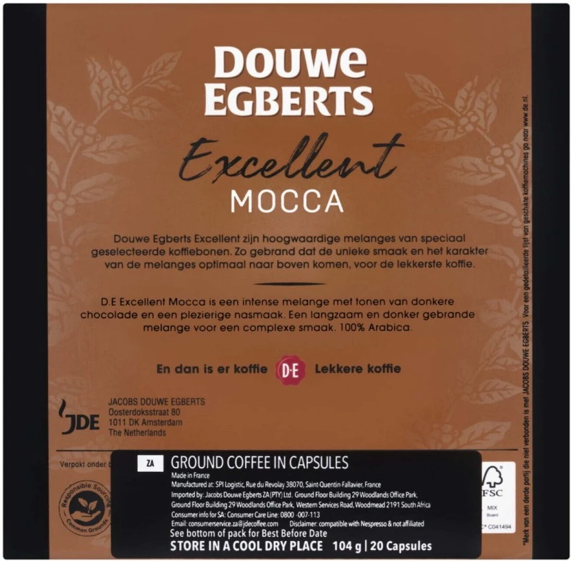 Douwe Egberts Excellent Coffee 100% Arabica Mocca Lungo 9 Capsule Mocha 20 Capsules - Image 3